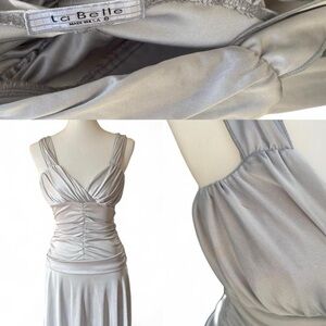 La Belle Silver Satin Ruched Chemise Dress